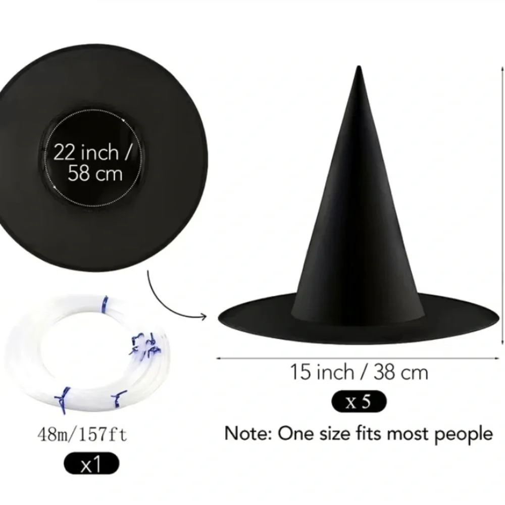 Set of 5 Halloween Black Witch Hat Fall Festival Octoberfest Party Costume
